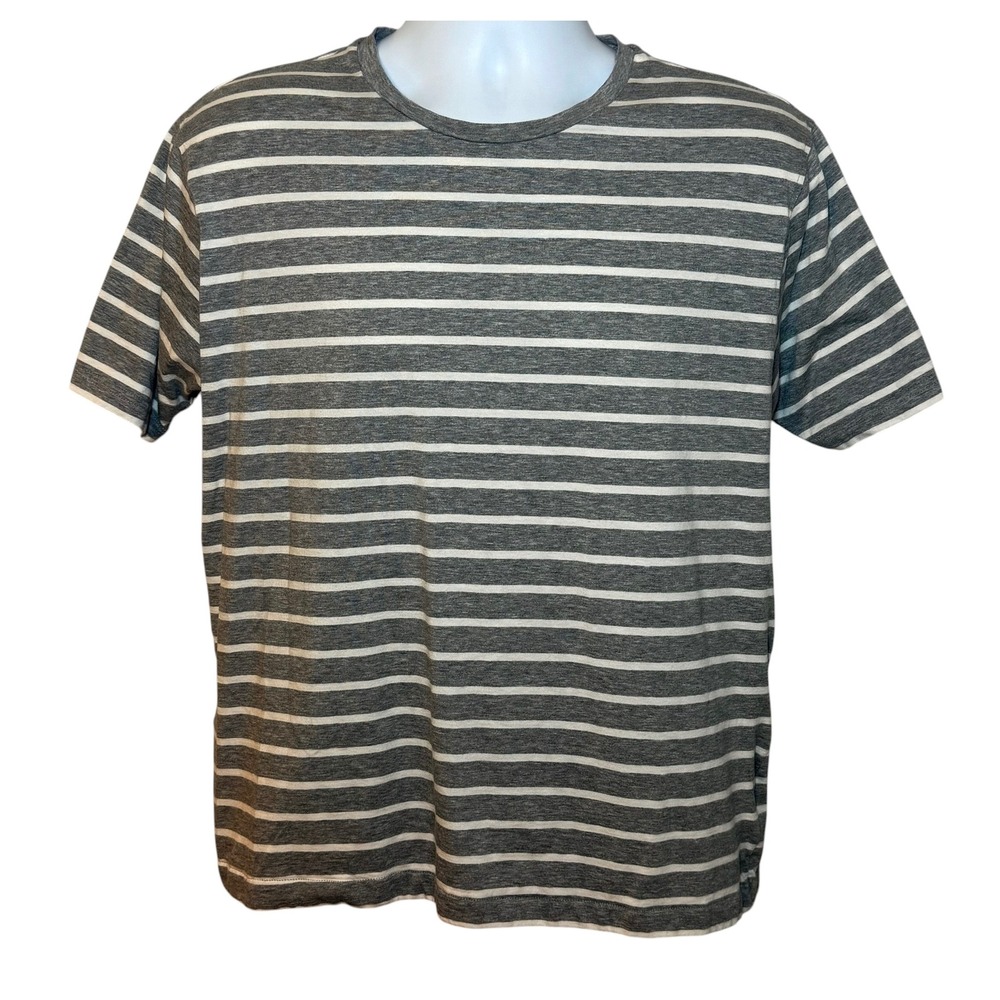 Peter Millar Collection Mens M Grey White Striped Cotton Blend Crew Neck T-Shirt